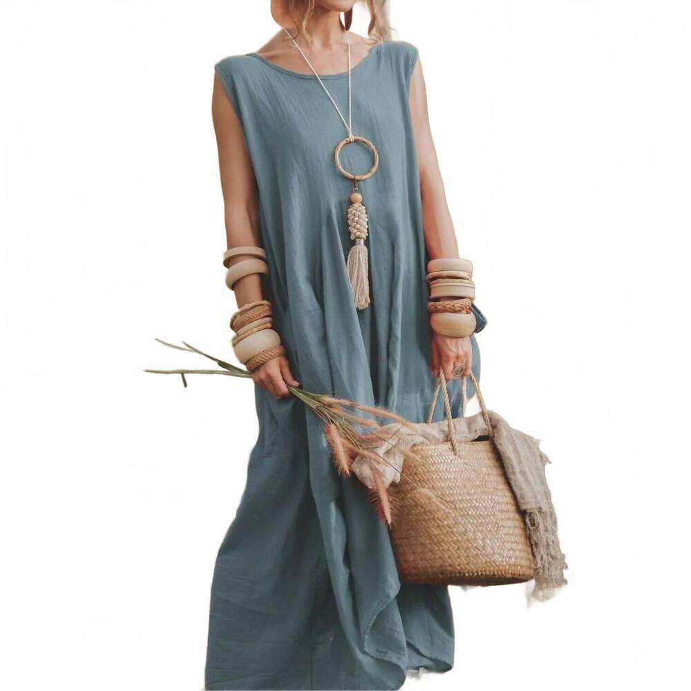NEW THALUTA sleeveless cotton smock dress in sky